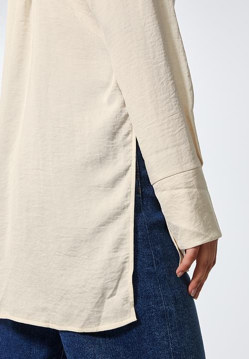 VELVET - Longline satin blouse - stone