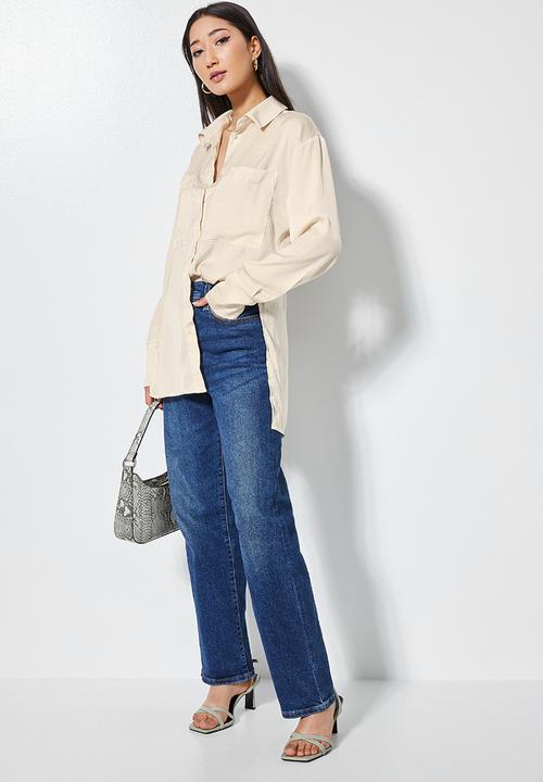 VELVET - Longline satin blouse - stone