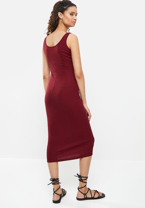 dailyfriday - Half placket midi dress - dark red