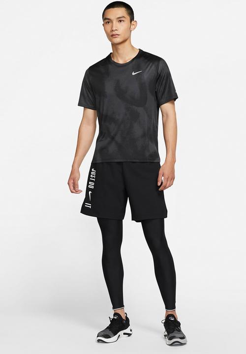 Nike - Nike Dri-Fit Run Miler Printed T-Shirt- off noir/reflective silver