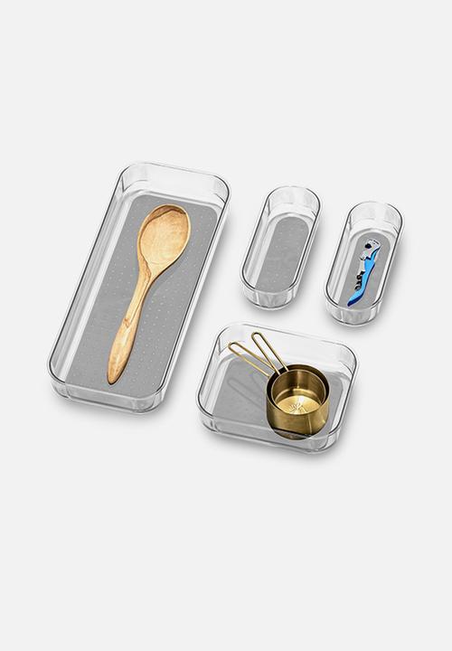 Madesmart - Soft-grip 4 piece bin pack - clear
