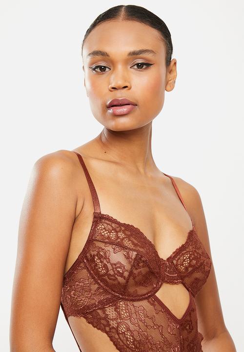 Missguided - Lace underwire cut out bodysuit - chocolate