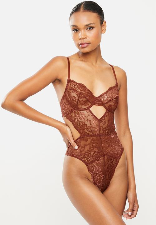 Missguided - Lace underwire cut out bodysuit - chocolate