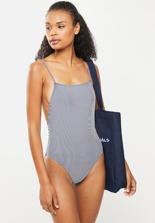 Superdry. - Seersucker scooped swimsuit - navy