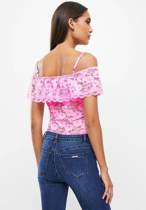 SISSY BOY - Bardot lace bodysuit - pink