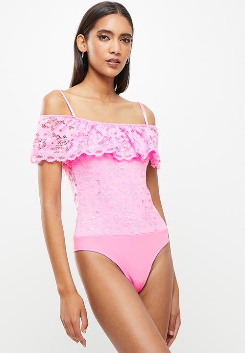 SISSY BOY - Bardot lace bodysuit - pink