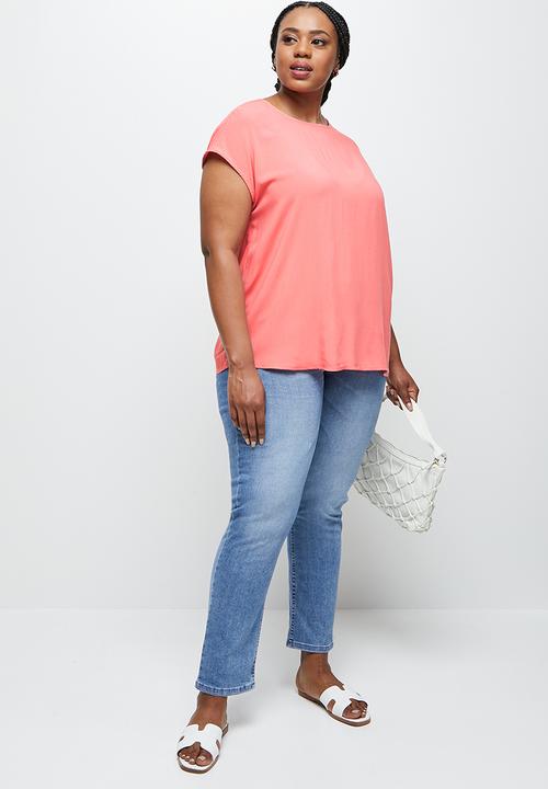 edit Plus - Basic grown on sleeve shell top - pink