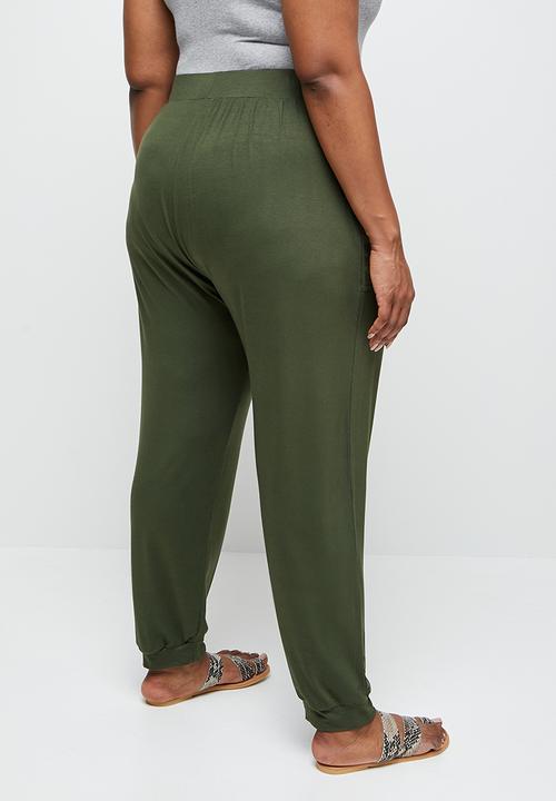 edit Plus - Drop crotch knit harem - dark olive
