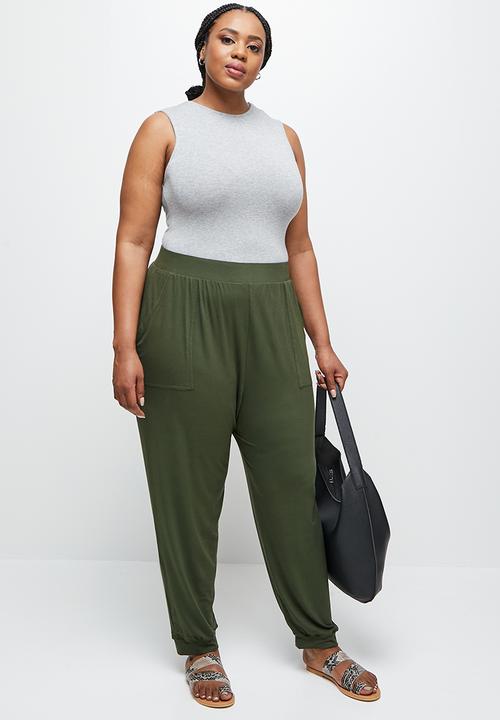 edit Plus - Drop crotch knit harem - dark olive