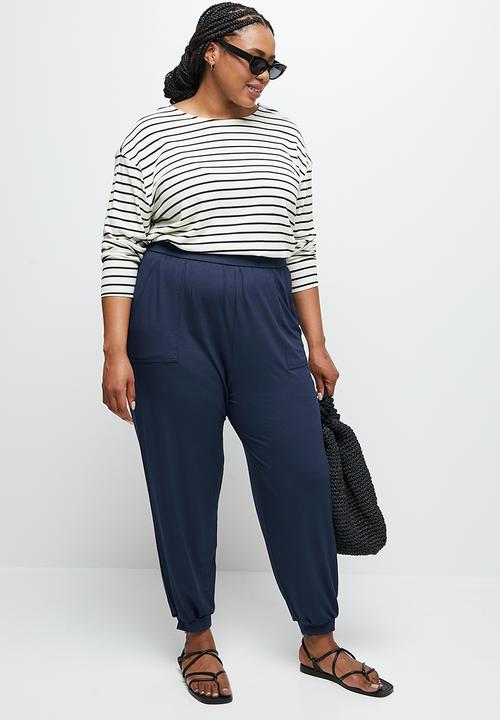 edit Plus - Drop crotch knit harem - navy