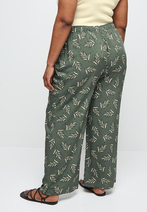 edit Plus - Printed straight leg trouser - khaki 