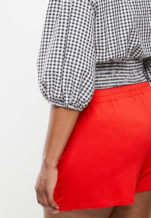 Me&B - Plus puff sleeve woven top with shirred basque - black & white 