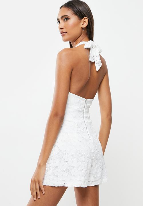 SISSY BOY - Lace playsuit with neck tie - off white