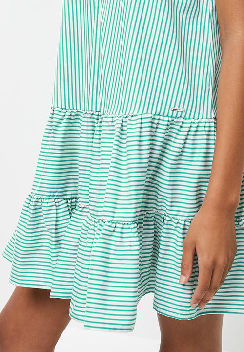 SISSY BOY - Sleeveless poplin dress with tiers - green & white 