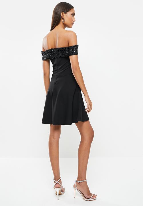 SISSY BOY - Bardot skater with sequin inset - black