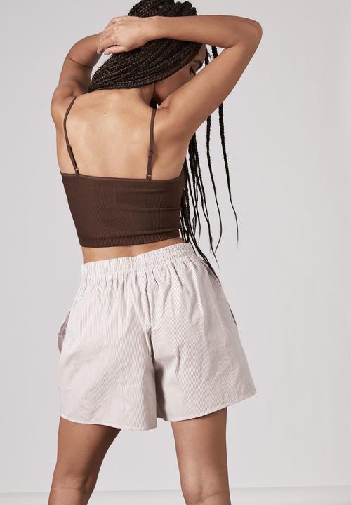 Factorie - Woven short - pool club white /browm mushroom stripe