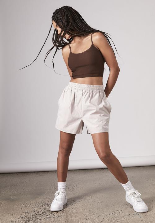 Factorie - Woven short - pool club white /browm mushroom stripe