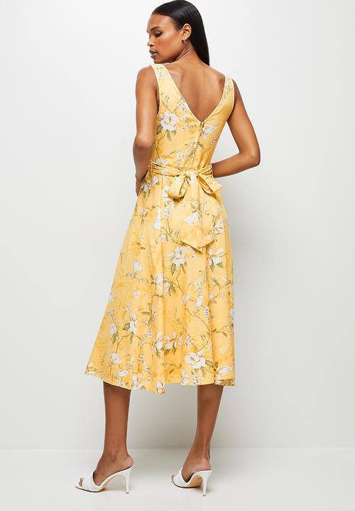 MILLA - Wrap bodice midi dress - yellow floral