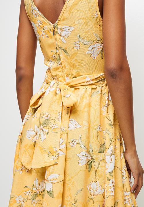 MILLA - Wrap bodice midi dress - yellow floral