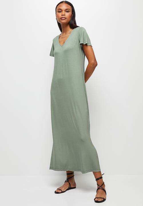 edit - Bamboo deep vneck slit maxi dress - fatigue