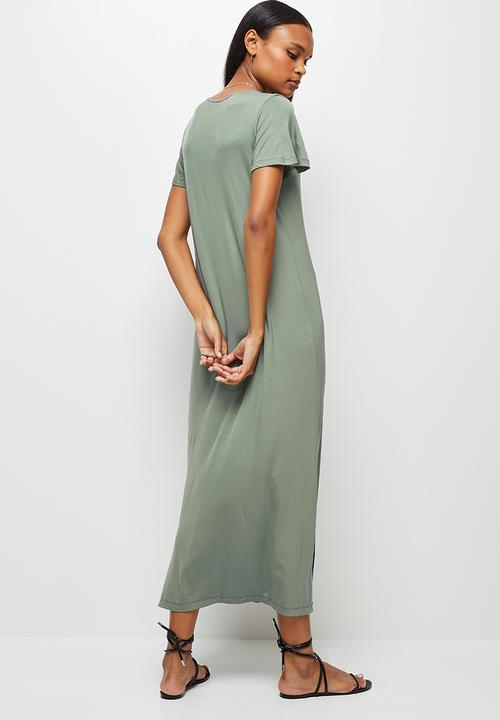 edit - Bamboo deep vneck slit maxi dress - fatigue