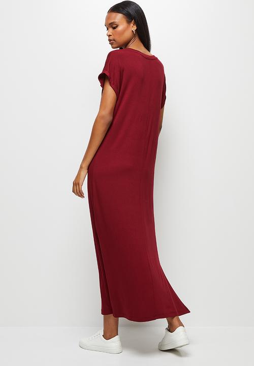 edit - V-neck knit collumn maxi - brick