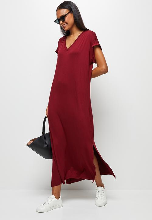 edit - V-neck knit collumn maxi - brick