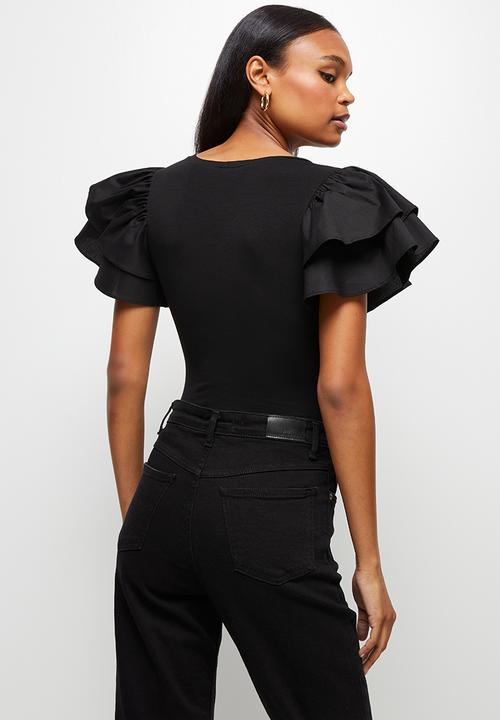 MILLA - Volume ruffle sleeve bodysuit - black