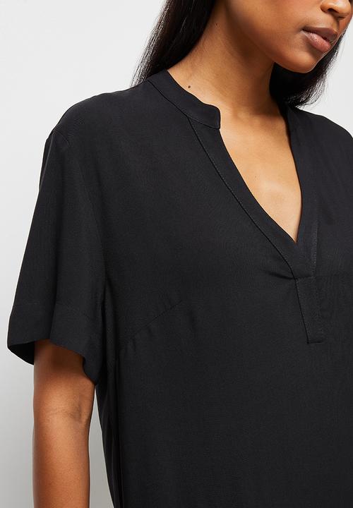 edit - Mandarin collar swing hem tunic - black