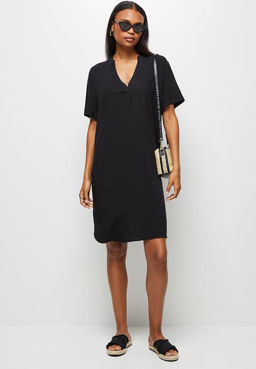 edit - Mandarin collar swing hem tunic - black