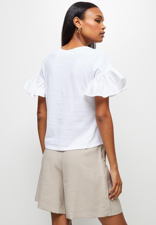 MILLA - Ruffle sleeve boxy tee - white 