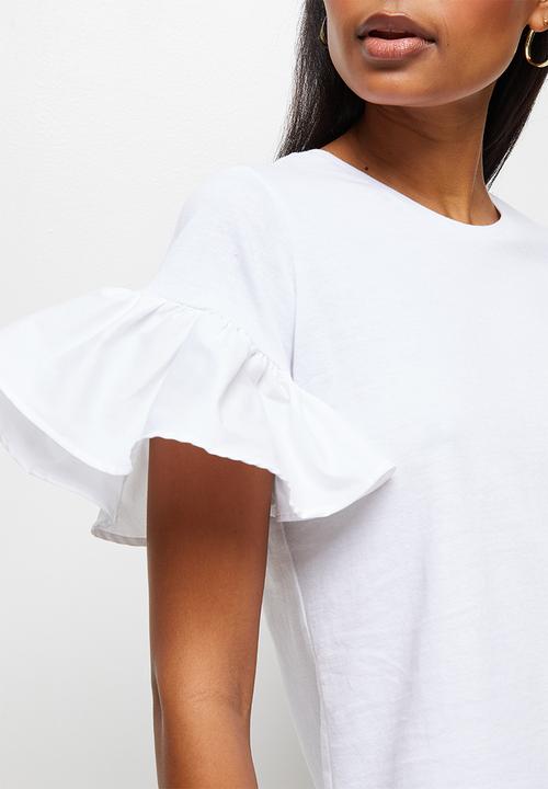 MILLA - Ruffle sleeve boxy tee - white 