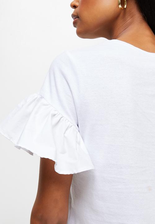MILLA - Ruffle sleeve boxy tee - white 