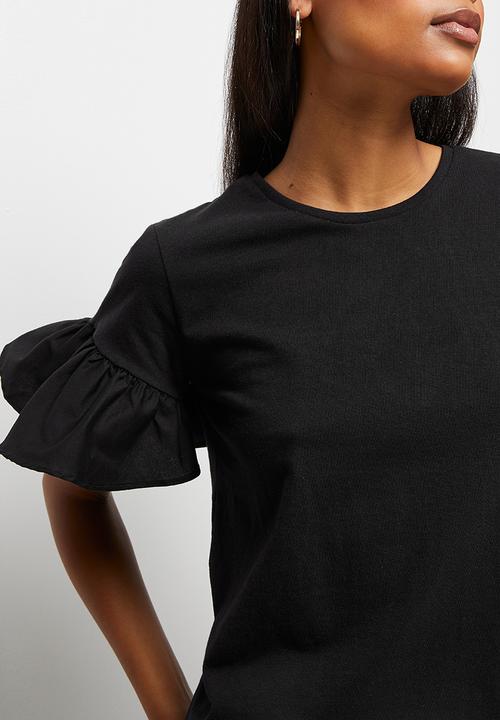 MILLA - Ruffle sleeve boxy tee - black 
