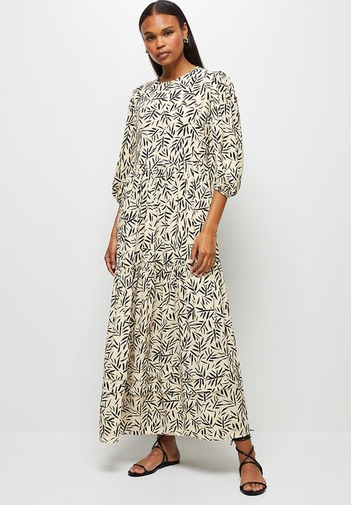 edit - Pleat detail tiered maxi dress - bamboo print