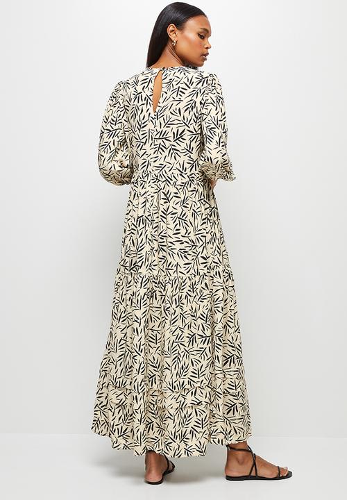edit - Pleat detail tiered maxi dress - bamboo print