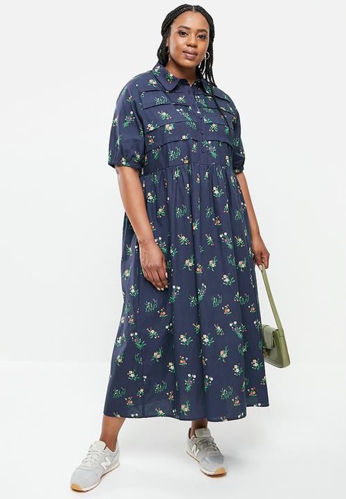 Glamorous - Plus cottage flora dress - navy