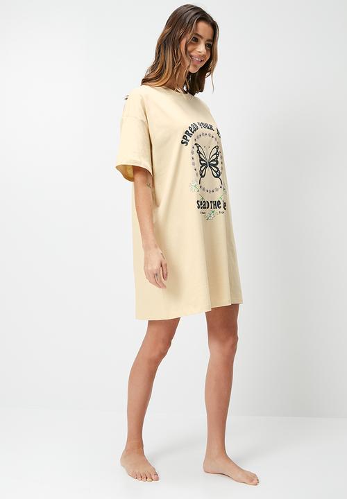 Blake - Oversized sleep tee with print - stone