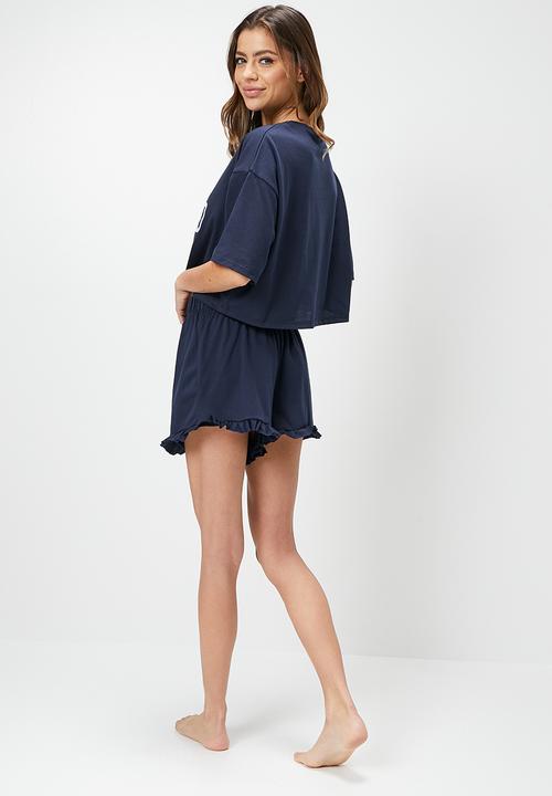 Blake - Placement print tee + shorts sleep set - navy 