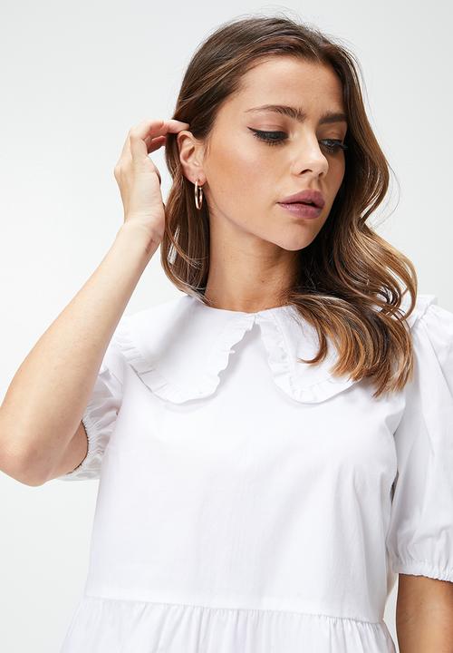 Blake - Peter pan collar mini babydoll dress - white