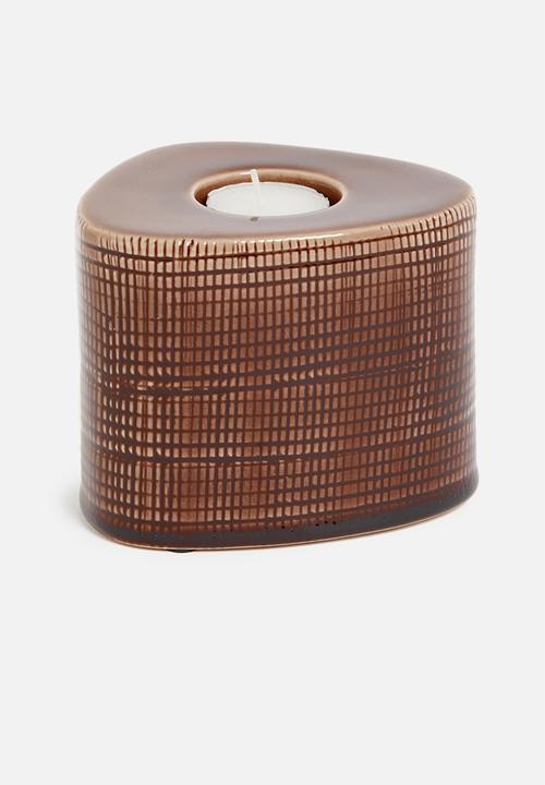 Present Time - Triangle t-light holder large - brown