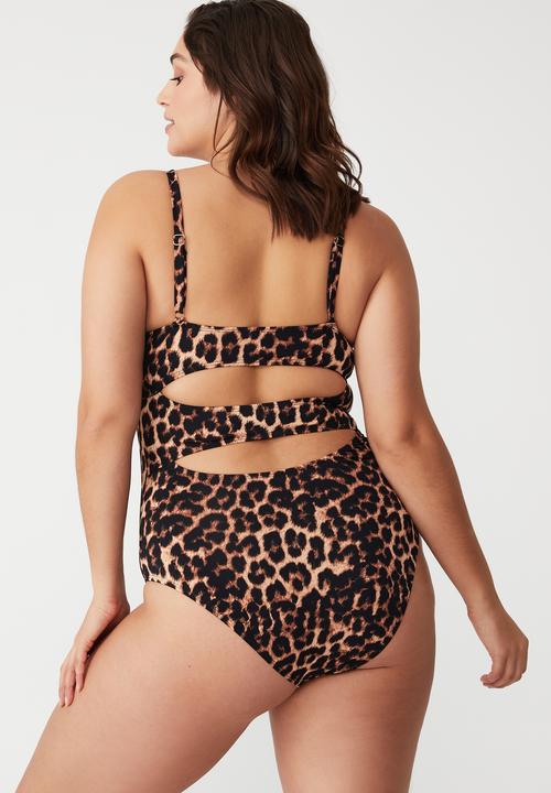 Cotton On - Curve gathered front one piece - exotic leopard - brown