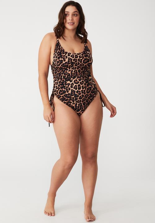 Cotton On - Curve side gather one piece - exotic leopard - brown 