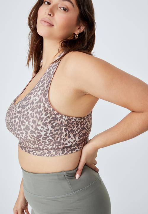 Cotton On - Curve strappy sports crop - textured leopard - brown 
