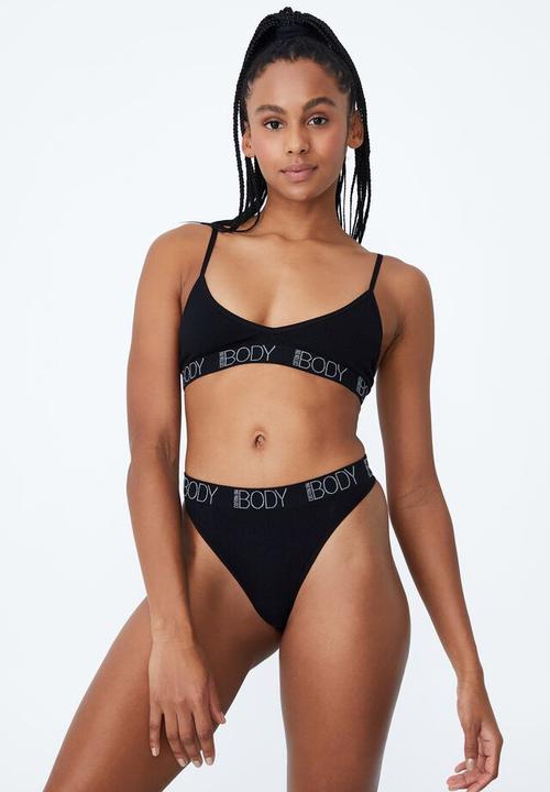 Cotton On - Seamless high cut thong brief - co body black