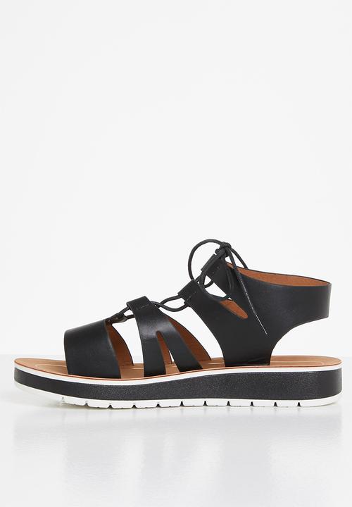 Plum - Ladonna strappy tie sandal - black
