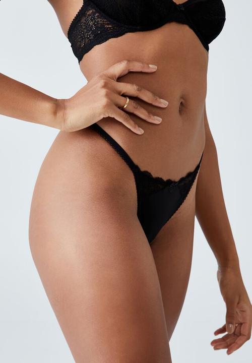 Cotton On - Ultimate comfort lace tanga g-string brief - black