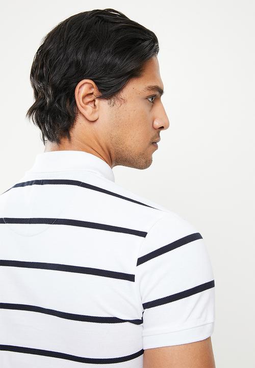 POLO - Reed stripe short sleeve golfer - white