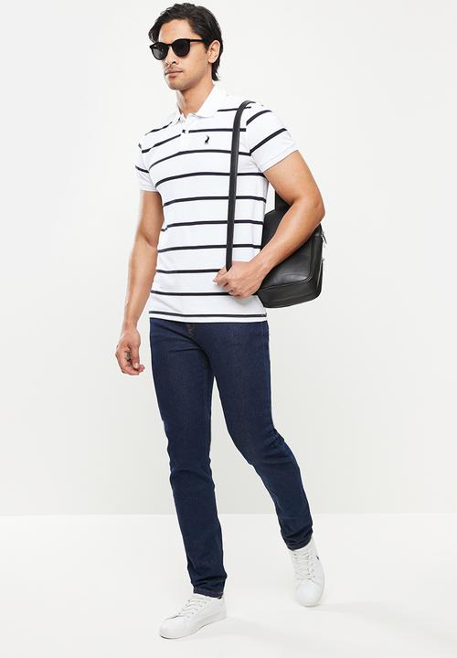 POLO - Reed stripe short sleeve golfer - white