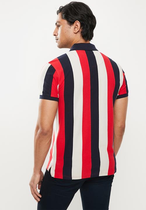 POLO - Zion stripe short sleeve golfer - red & navy 